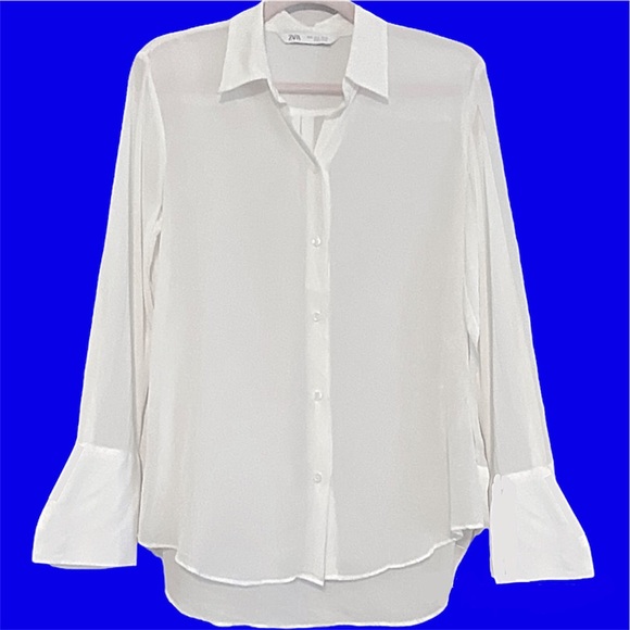NWT ZARA Silk Top Blouse Button Shirt French Cuffs Oversized Light Tunic Gift - Picture 4 of 4